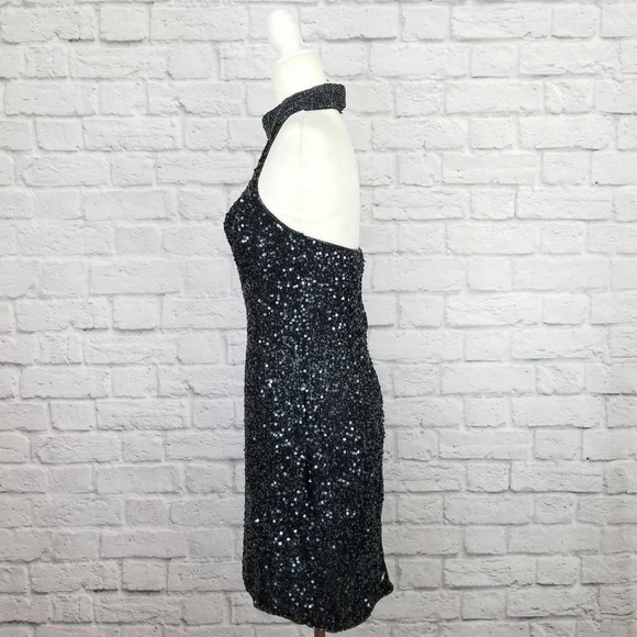 Stenay vintage black sequined halter mini form fitting dress women's size 10 - Picture 6 of 9